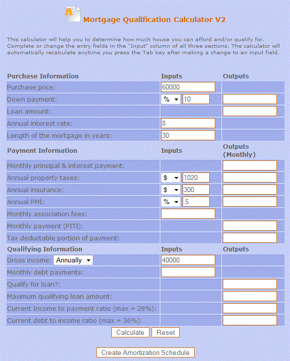 Loan Mortgage Loan Mortgage Qualification Calculator